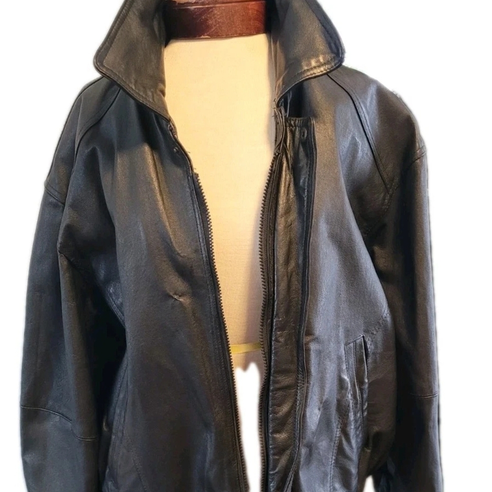 Black Leather Bomber Jacket